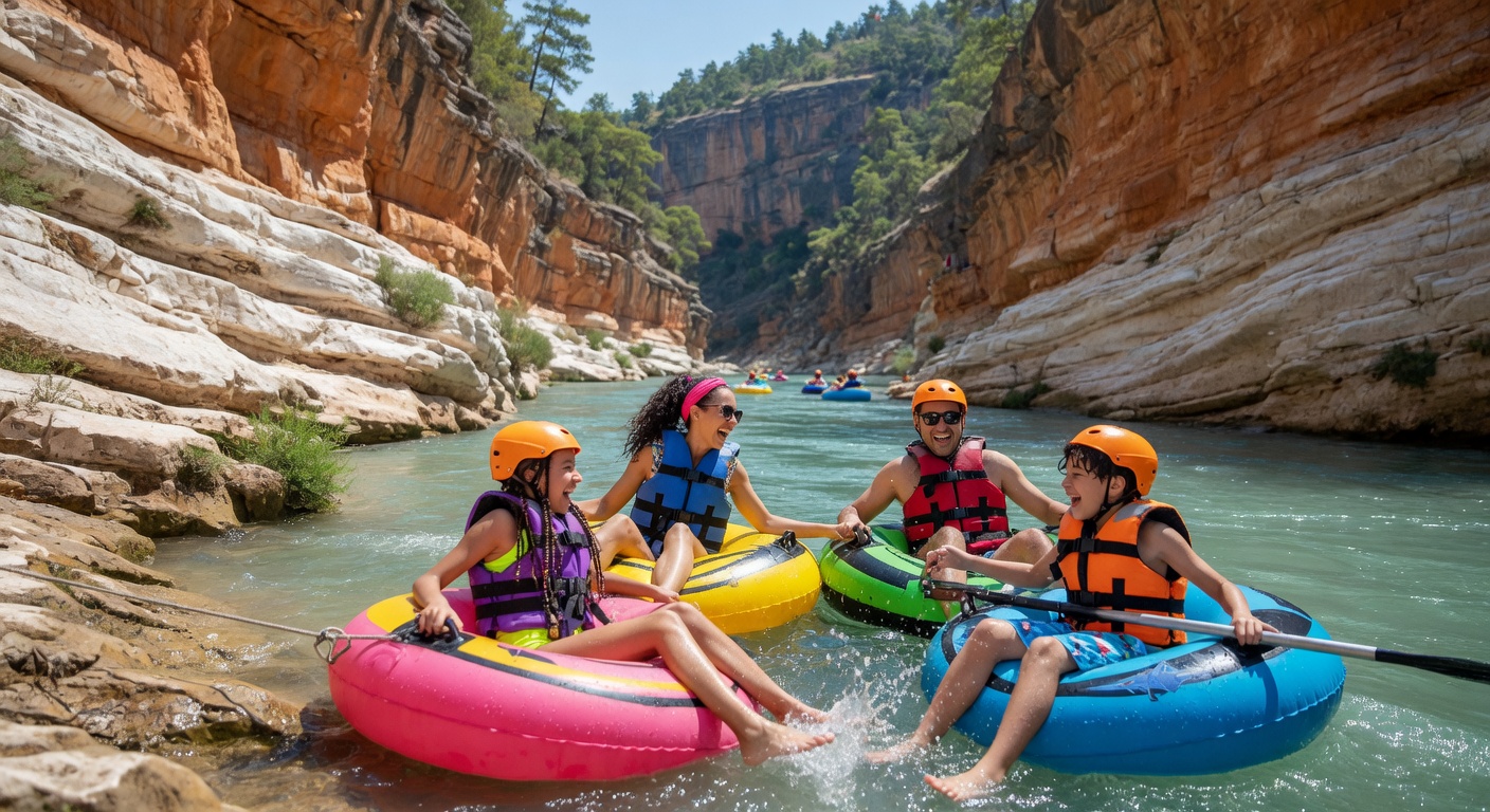 Family enjoying river tubing in Saklıkent