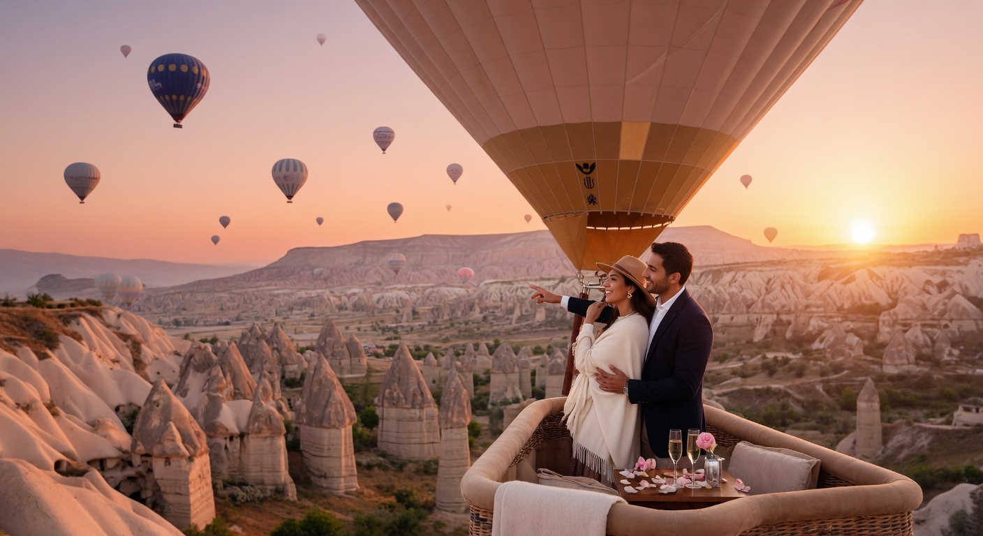 Couple on private hot air balloon in Cappadocia